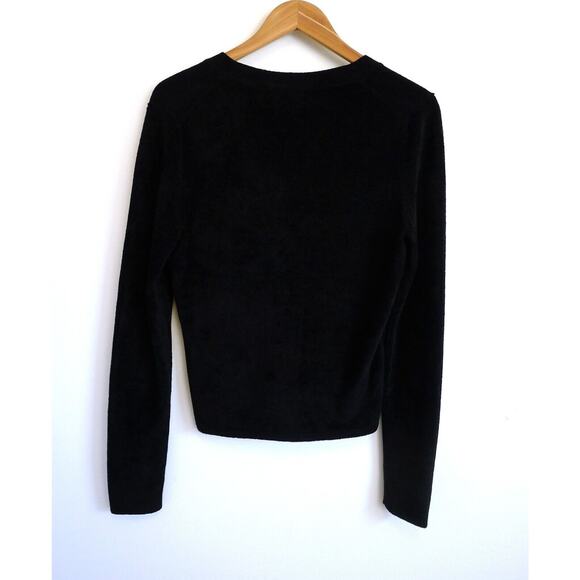 THEORY Black Velvet Rib Knit V-Neck Cardigan Sweater Top Net-A-Porter S $295 - Picture 8 of 12